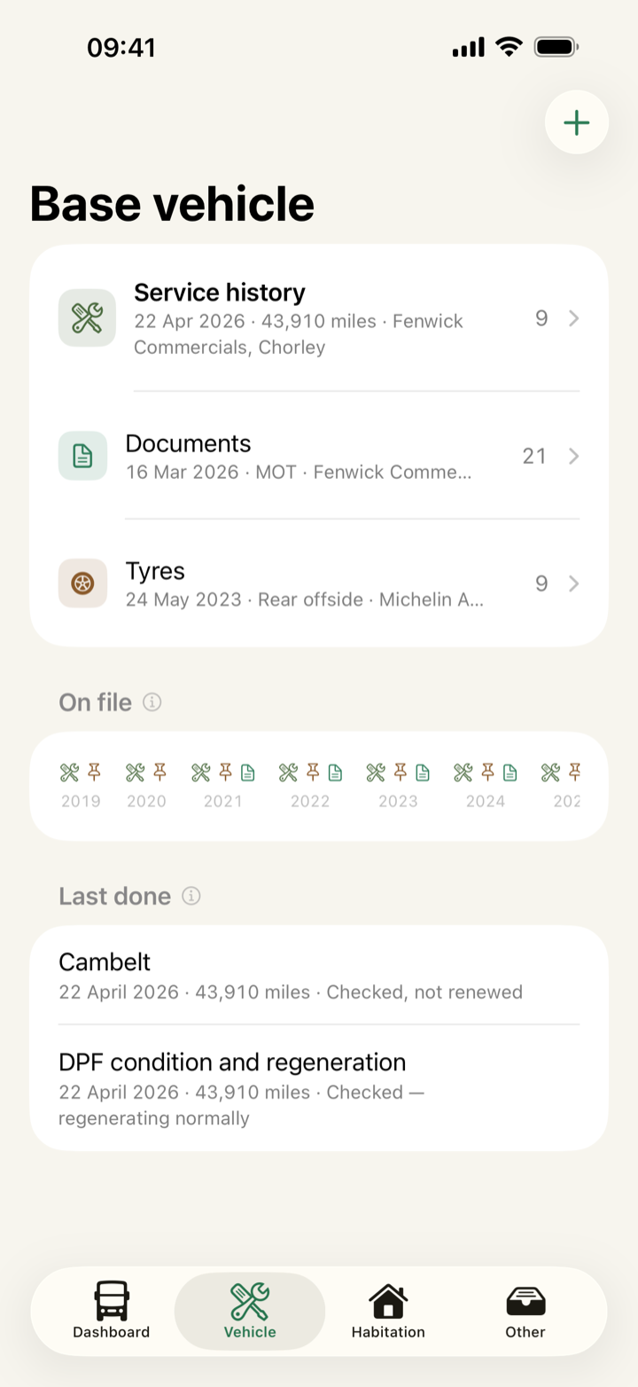 The Vehicle tab, listing the registers with what each one most recently received.
